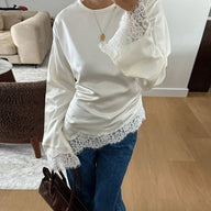 Elara Asymmetrical Long Sleeve Lace Hem Top