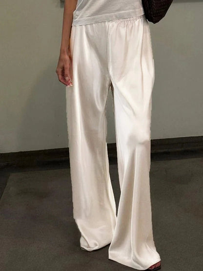 SOKYND Elena Wide Leg Satin Trousers PantsIvoryS