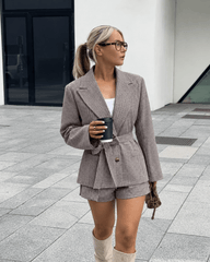 Elma Houndstooth Belted Shorts Suit