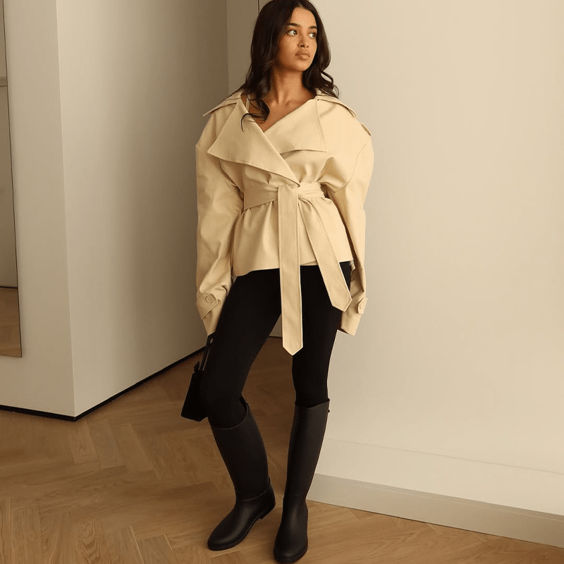 SOKYND Elona Belted Short Trench Coat in Beige