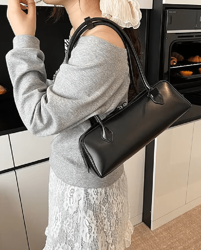 SOKYND Emily Vintage Leather Baguette Bag BagSOKYND-838871-BLA-OS-04183Black