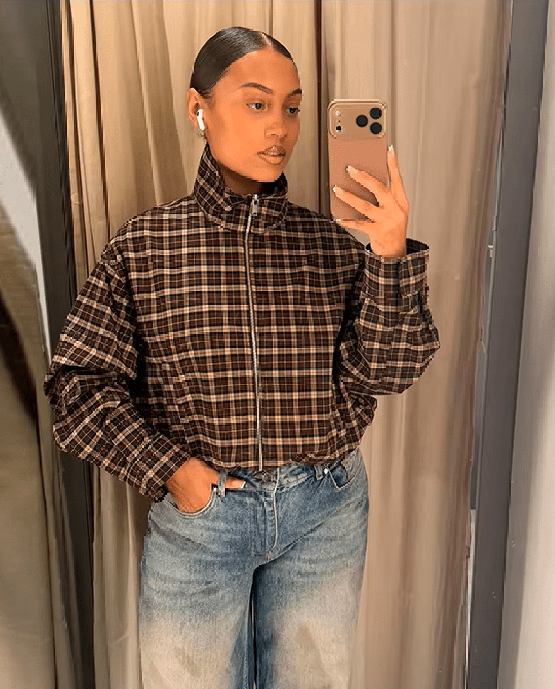 SOKYND Eva High Collar Checked Zip Jacket JacketSOKYND-180887-L-OS-08663L