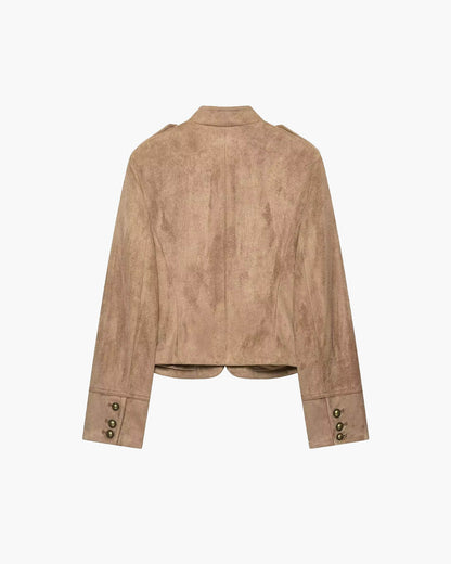 SOKYND Evelyn Faux Suede Napoleon Slim Jacket JacketSOKYND-016983-BRO-M-39063BrownM