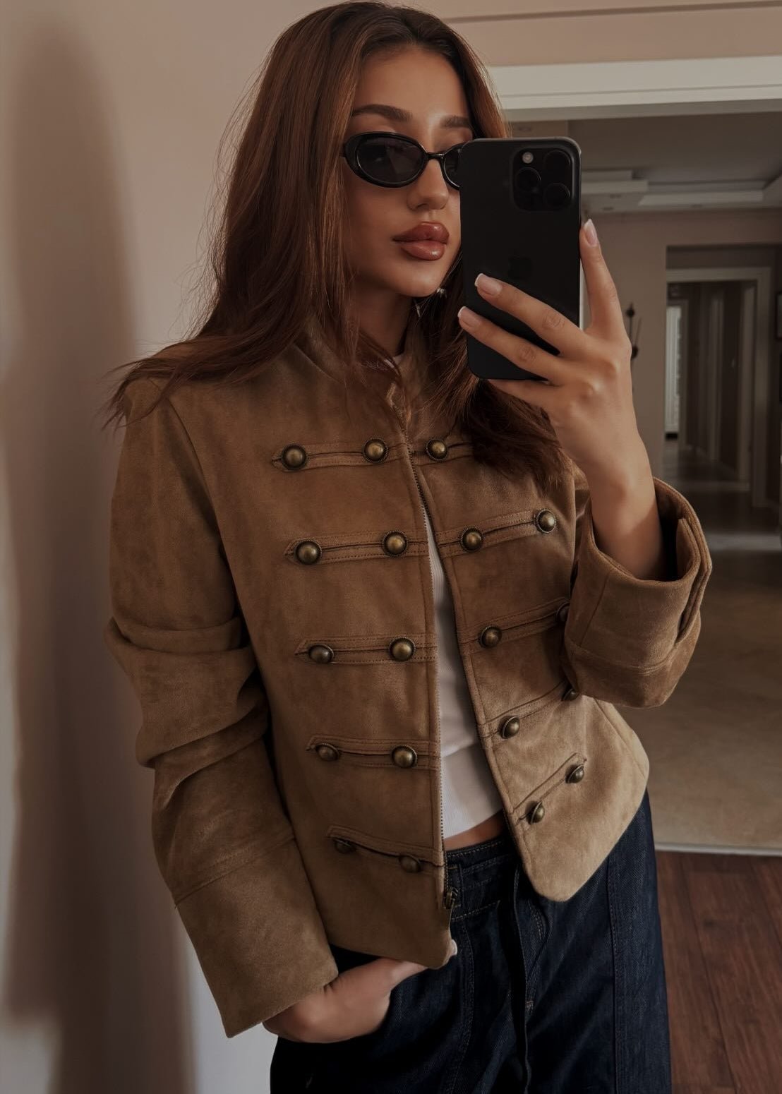 SOKYND Evelyn Faux Suede Napoleon Slim Jacket JacketSOKYND-016983-BRO-S-06295BrownS