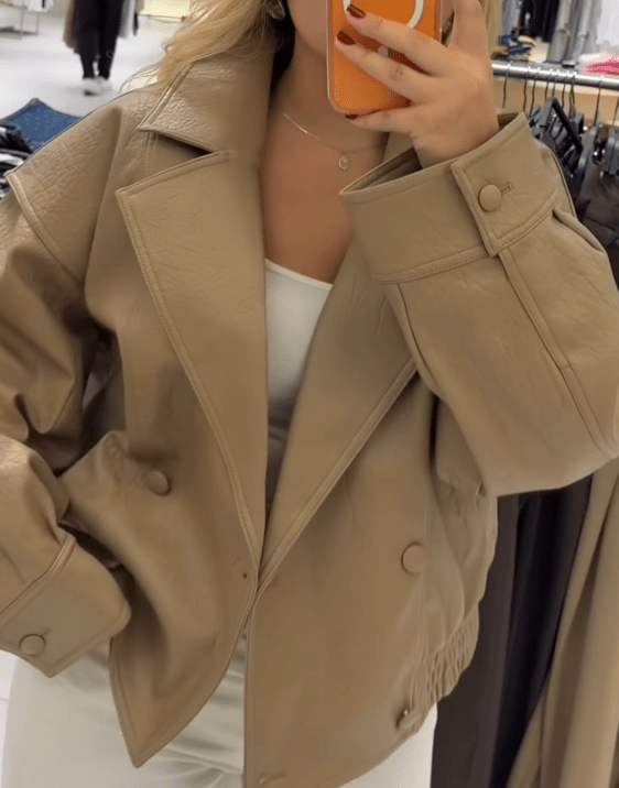 SOKYND Gloria Double Breasted Faux Leather Coat CoatSOKYND-969303-BEI-M-99799BeigeM