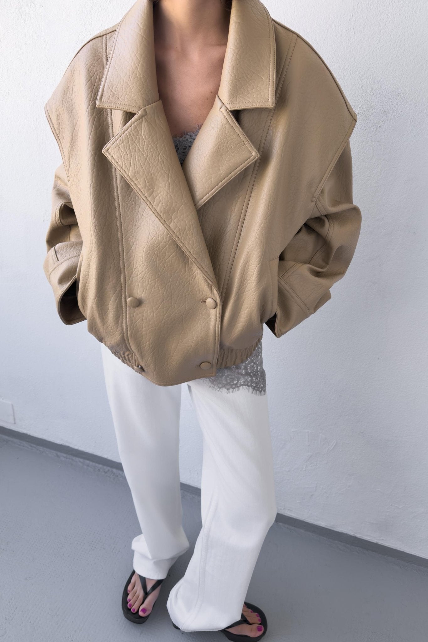 SOKYND Gloria Double Breasted Faux Leather Coat CoatSOKYND-969303-BEI-M-99799BeigeM