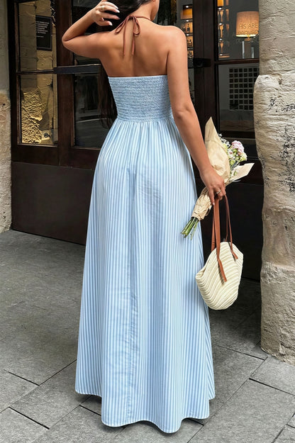 SOKYND Hadley Striped Deep V - Neck Maxi Dress DressLight BlueXL