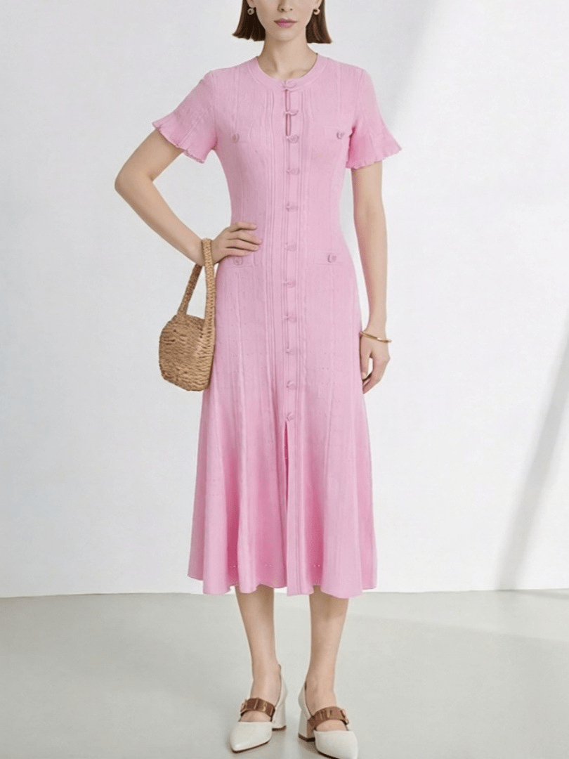 SOKYND Ines French V - Neck Knitted Slit Dress DressPinkXS