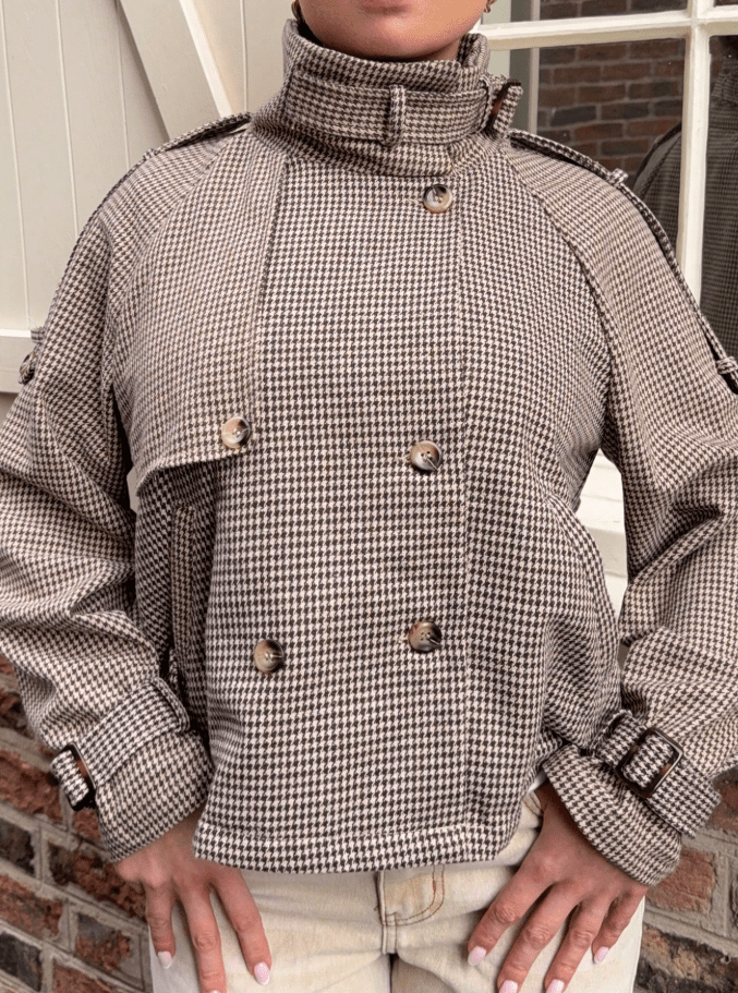 SOKYND Jenny Plaid Trench Coat CoatSOKYND-312919-CHE-S-14359BrownS
