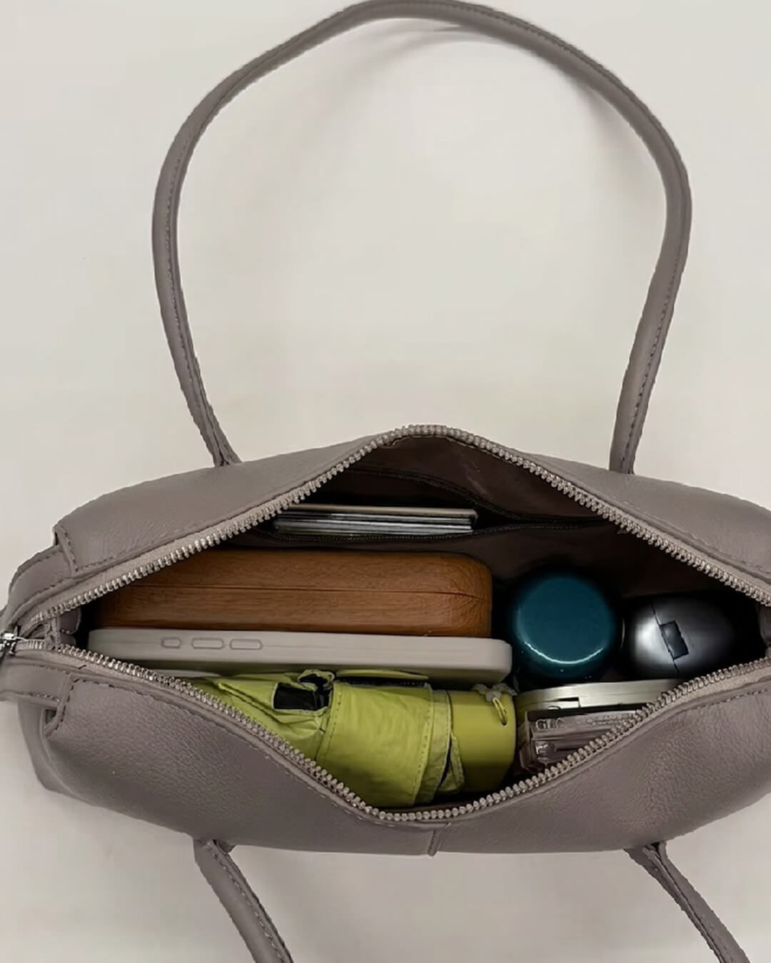 SOKYND Jessica Cylindrical Leather Shoulder Bag BagSOKYND-703639-TAU-OS-45623Taupe-Grey