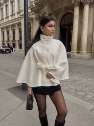 Jocelyn Elegant High-Neck Belted Cape Jacket