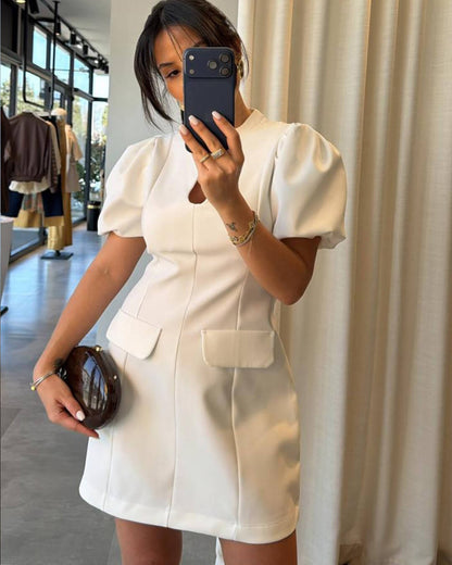 SOKYND Kaira Puff Sleeve Mini Dress DressWhiteS