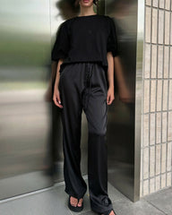 Keith High Waist Satin Wide Leg Trousers