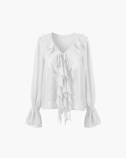 SOKYND Kelly Tie Neck Ruffled Blouse BlouseSOKYND-287383-WHI-M-28695WhiteM