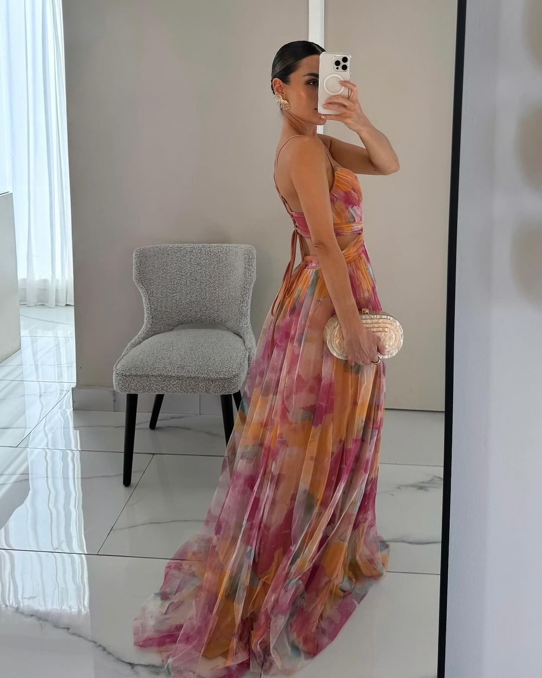 SOKYND Kenza Floral V - Neck Maxi Dress DressOrangeM