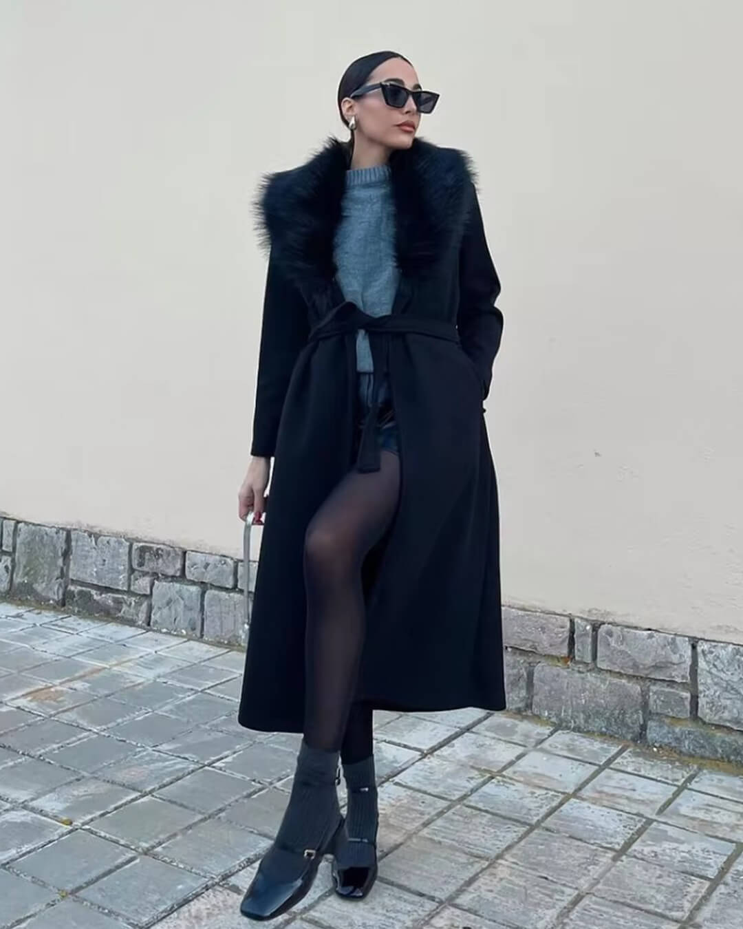 SOKYND Kirsty Faux Fur Collar Maxi Coat Coats & JacketsRu1767625273835562250BlackS