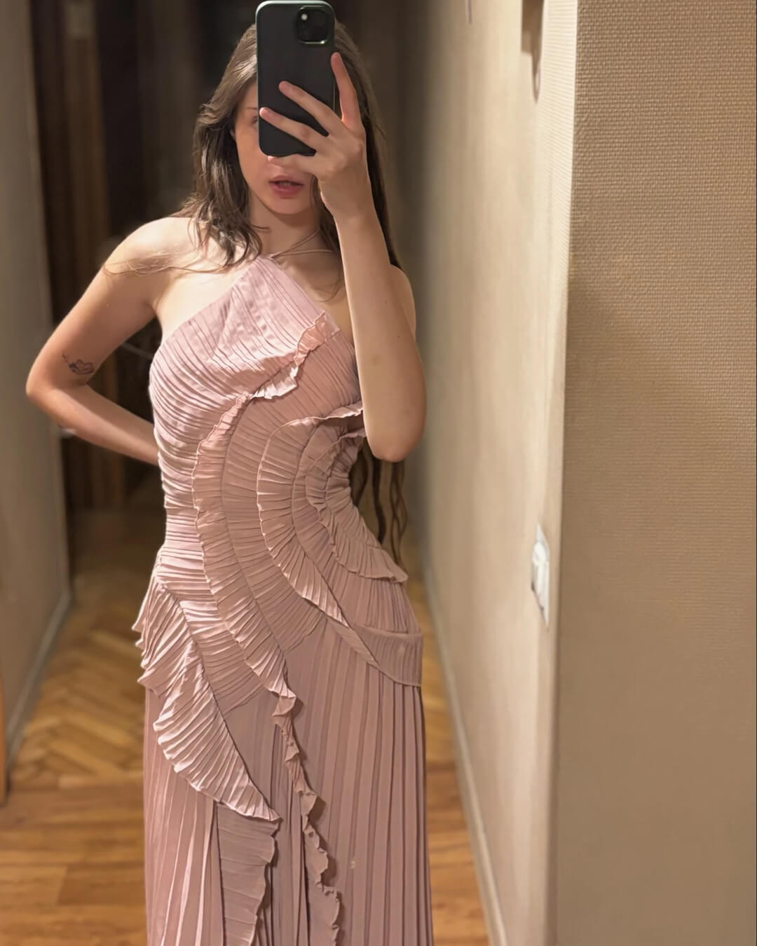 SOKYND Kris Halter Strap Ruffled Tule Dress in Pink