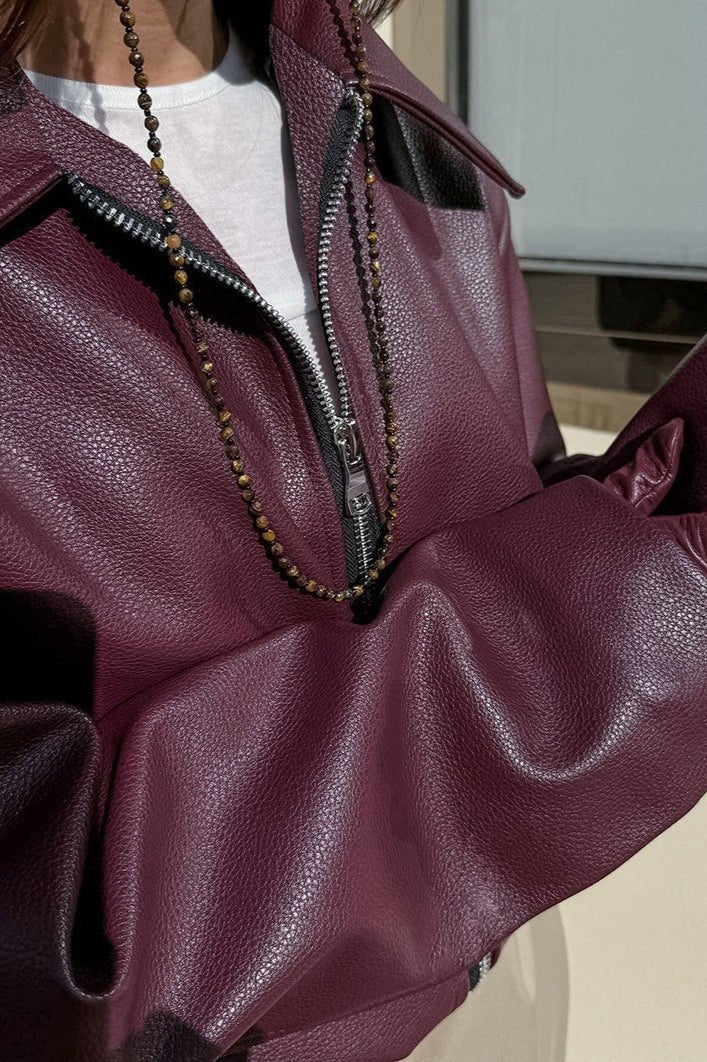 SOKYND Lara Matte Faux Leather Moto Jacket JacketSOKYND-601239-BUR-S-03703BurgundyS