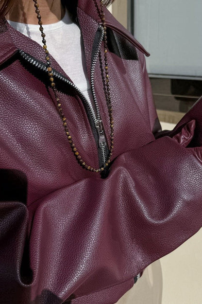 SOKYND Lara Matte Faux Leather Moto Jacket JacketSOKYND-601239-BUR-S-03703BurgundyS