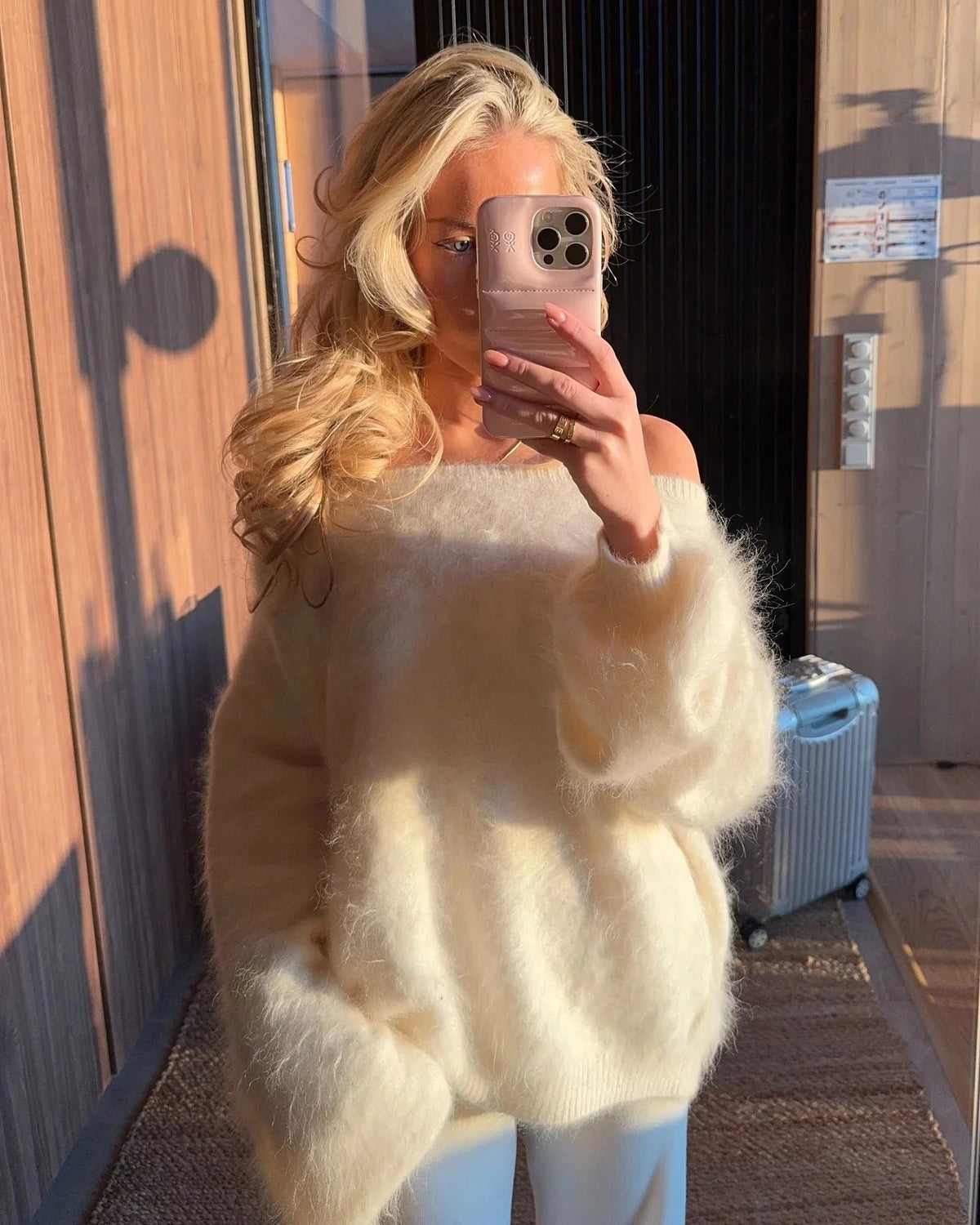 SOKYND Lara Off-Shoulder Mohair Sweater SweaterWhiteS