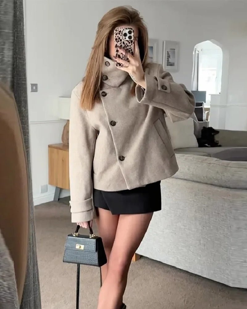 SOKYND Lara Stand Collar Jacket with Pockets JacketSOKYND-417111-BEI-XL-39895BeigeXL