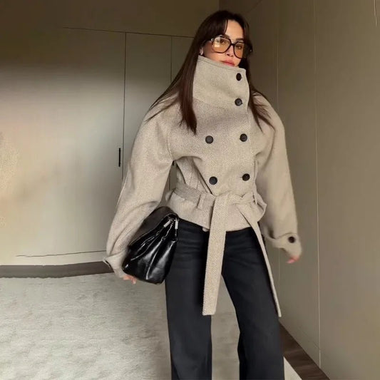 SOKYND Laura Belted Funnel Neck Coat CoatSOKYND-884631-BEI-XS-34519BeigeXS
