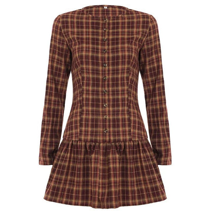 SOKYND Lily Long Sleeve Plaid Mini Dress DressSOKYND-074967-BUR-L-86903BurgundyL