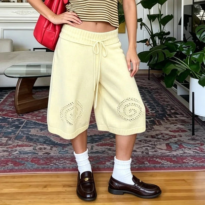 SOKYND Lisa Knit Wide-Leg Culottes ShortsSOKYND-218391-YEL-M-53175YellowM