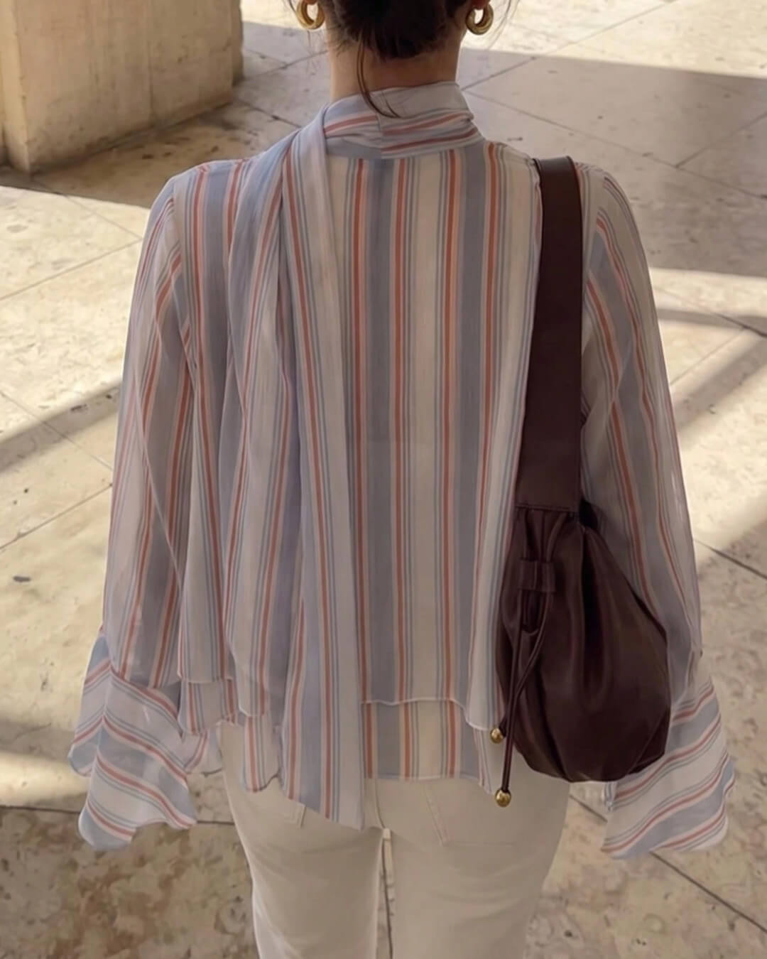 SOKYND Lucy Stripe Ruffle Tie-Neck Blouse BlouseSOKYND-524311-LIG-L-24823Light BlueL