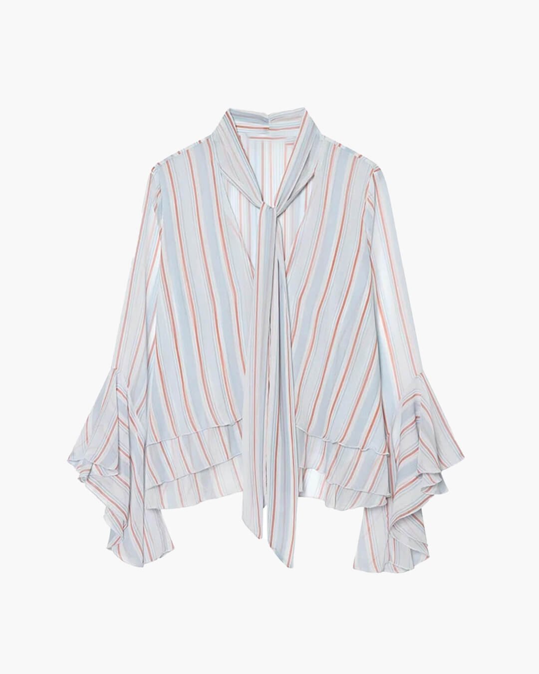 SOKYND Lucy Stripe Ruffle Tie-Neck Blouse BlouseSOKYND-524311-LIG-S-59287Light BlueS