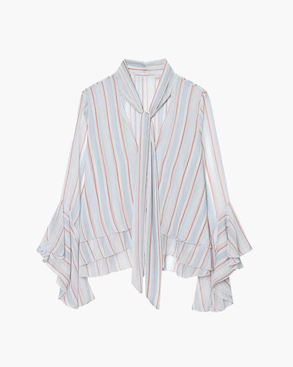 SOKYND Lucy Stripe Ruffle Tie-Neck Blouse BlouseSOKYND-524311-LIG-S-59287Light BlueS