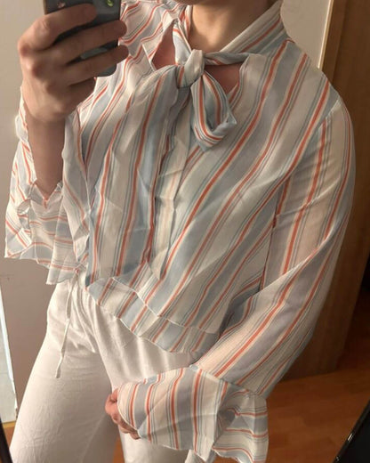 SOKYND Lucy Stripe Ruffle Tie-Neck Blouse BlouseSOKYND-524311-LIG-S-59287Light BlueS
