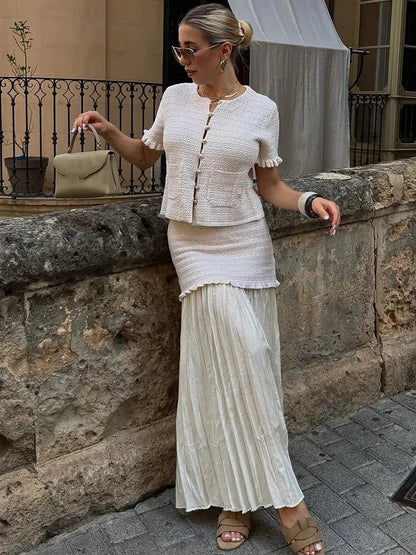 SOKYND Luella Knitted Tank Pleated Skirt Set Matching SetsBeige SetS
