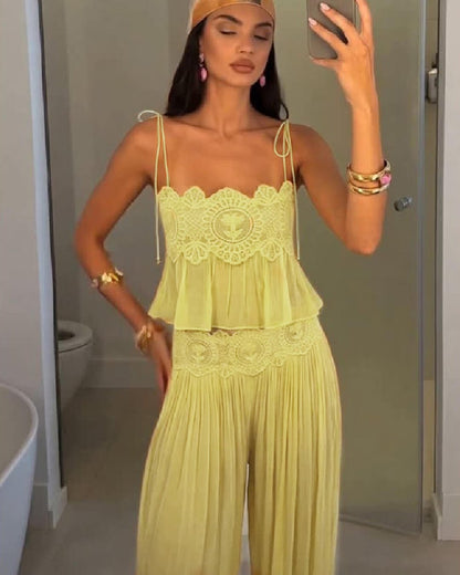 SOKYND Luna Lace Chiffon Pant Set Matching SetsSOKYND-149975-YEL-S-84535YellowS