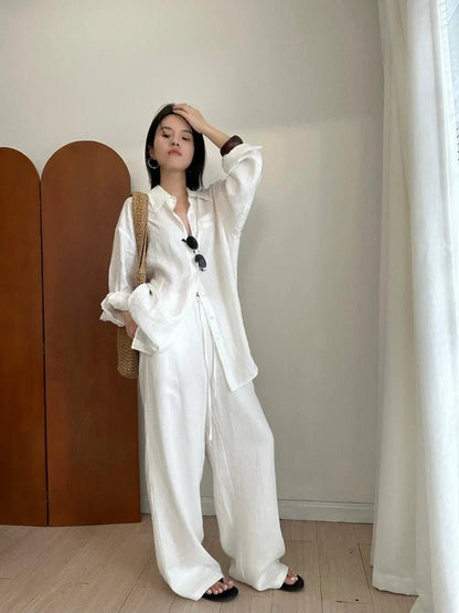 SOKYND Mabel Wide Leg Linen Pants BottomsWhiteM