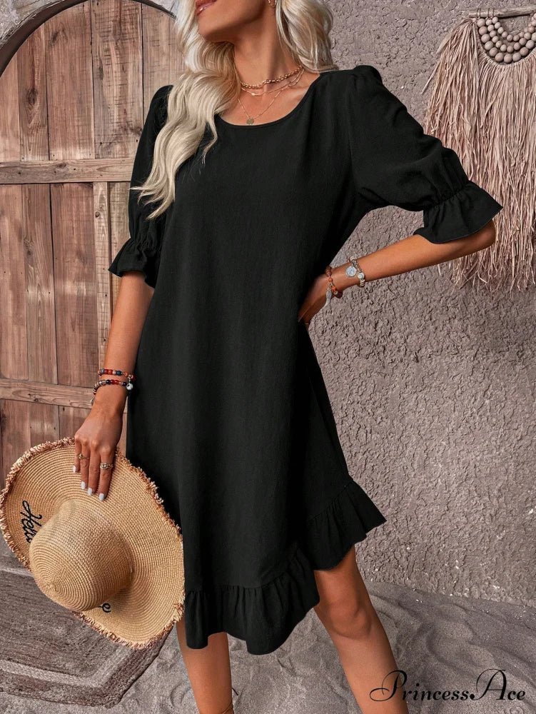 SOKYND Maelle Ruffle Hem Smock Dress DressBlackS