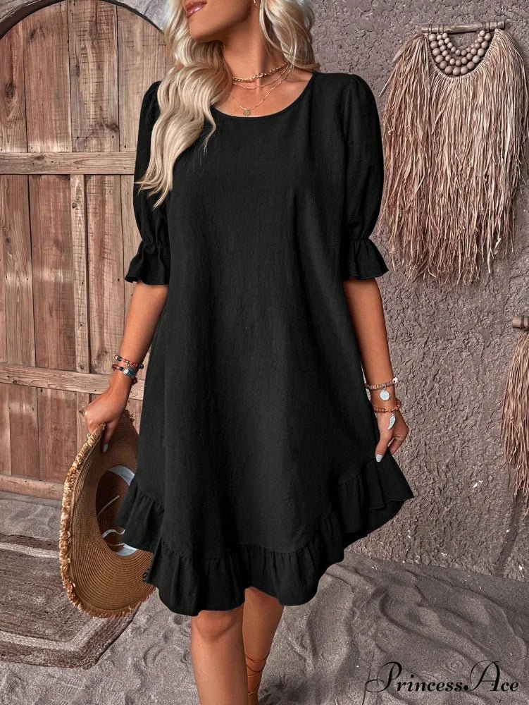 SOKYND Maelle Ruffle Hem Smock Dress DressBlackS