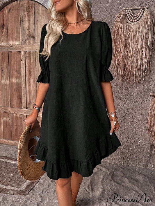 SOKYND Maelle Ruffle Hem Smock Dress DressBlackS