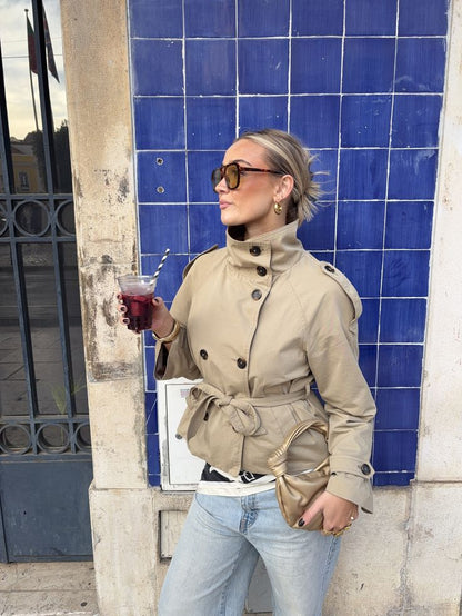 SOKYND Mara Stand Collar Crop Trenchcoat Coats & JacketsBw1774219786663707339BeigeM