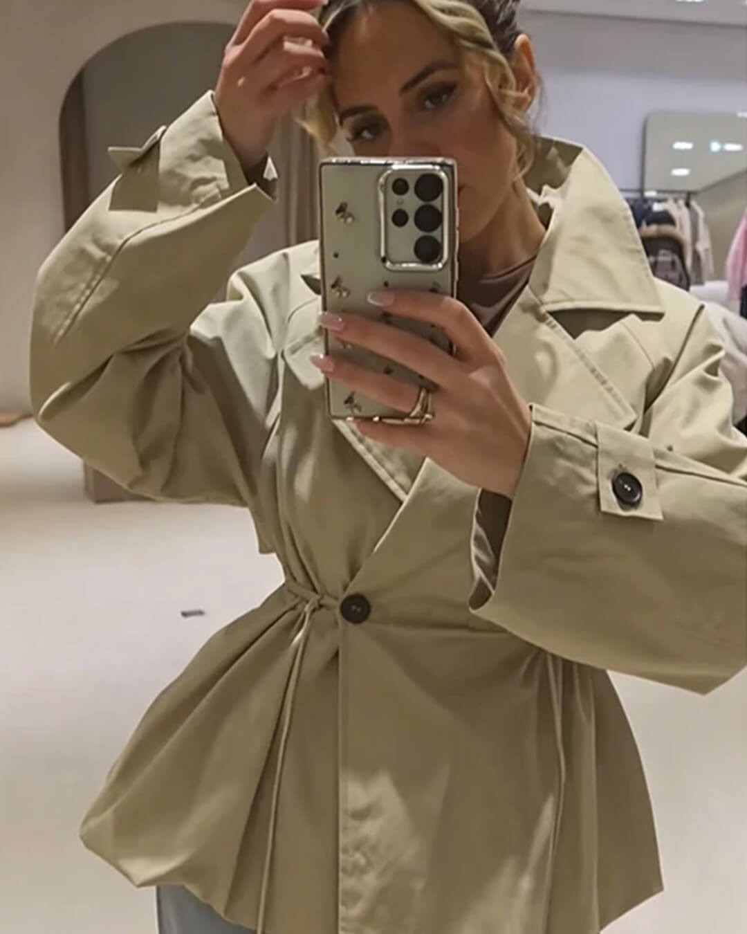 SOKYND Maria Lapel Collar Drawstring Trench Coat CoatSOKYND-741911-BEI-L-93687BeigeL