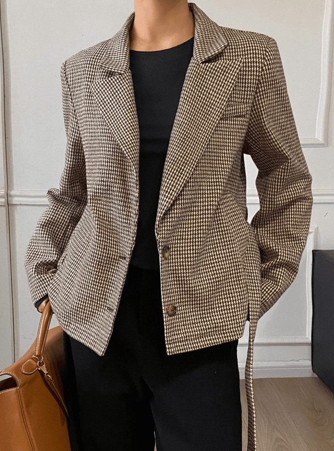 SOKYND Mary Houndstooth Plaid Blazer JacketSOKYND-638167-BRO-L-16535BrownL