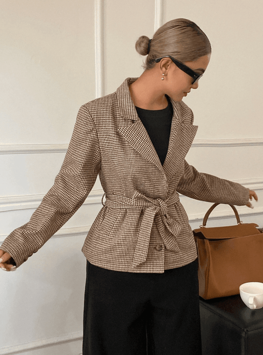 SOKYND Mary Houndstooth Plaid Blazer JacketSOKYND-638167-BRO-S-50999BrownS