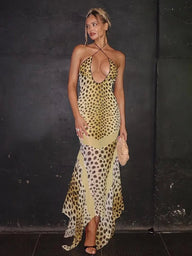 Mary Leopard Print Halter Maxi Dress