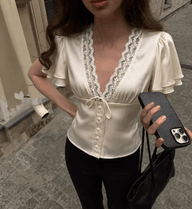 Kelly Satin Button-Up Blouse