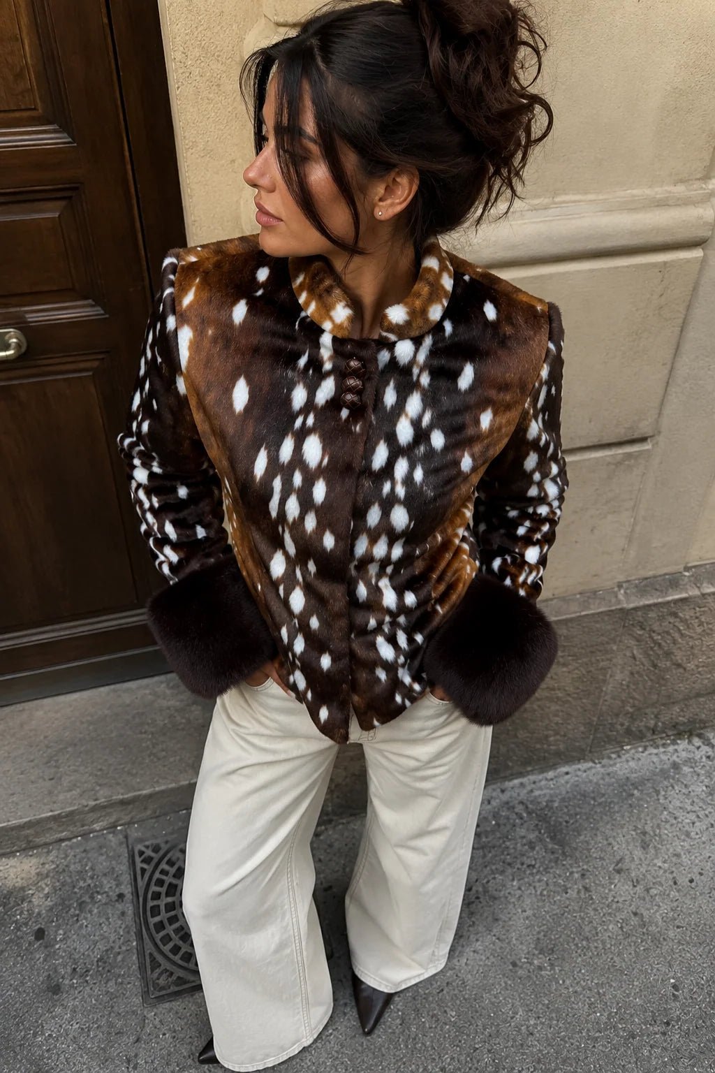 SOKYND Melissa Contrast Cuff Faux Fur Jacket JacketSOKYND-006551-1AS-L-61335BrownL