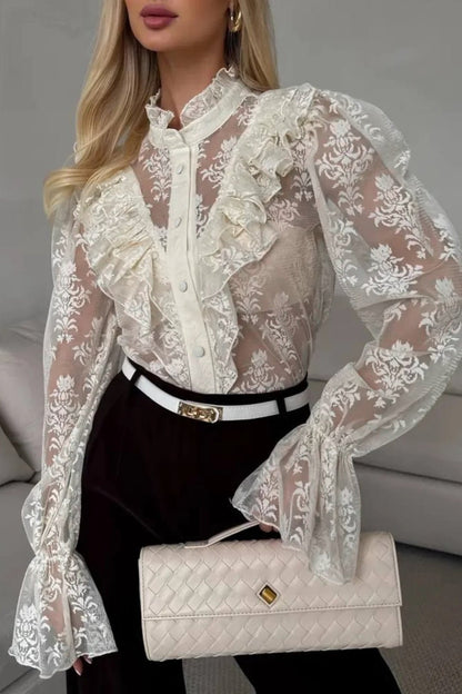 SOKYND Mia Ruffle Lace Sheer Blouse BlouseSOKYND-444951-BEI-L-53623BeigeL