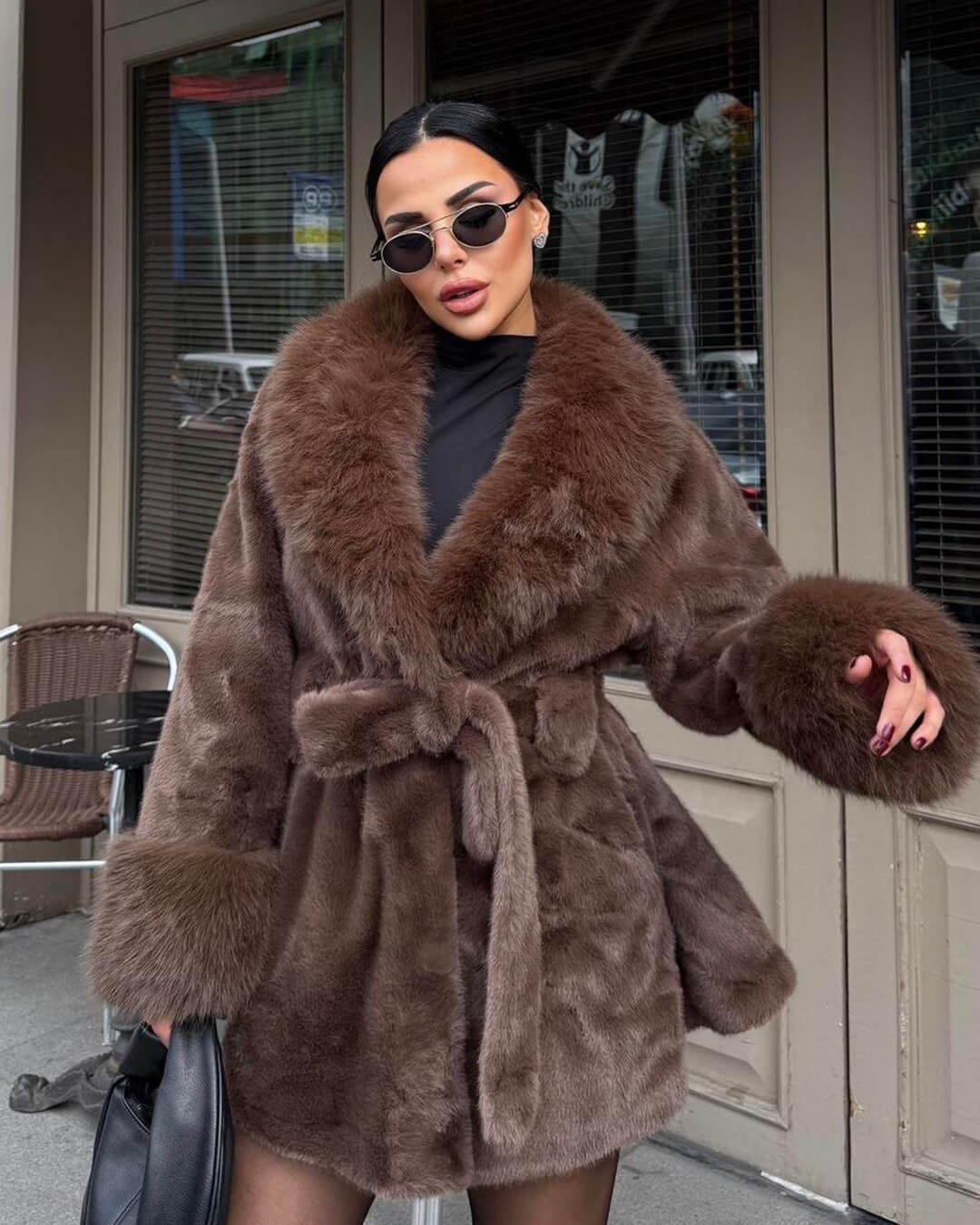SOKYND Miriam Faux Fur Trim Coat CoatSOKYND-365143-BRO-M-90007BrownM