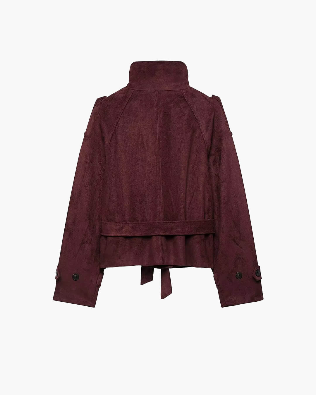 SOKYND Miriam Funnel Neck Faux Suede Belted Jacket JacketSOKYND-822743-BUR-M-24119BurgundyM