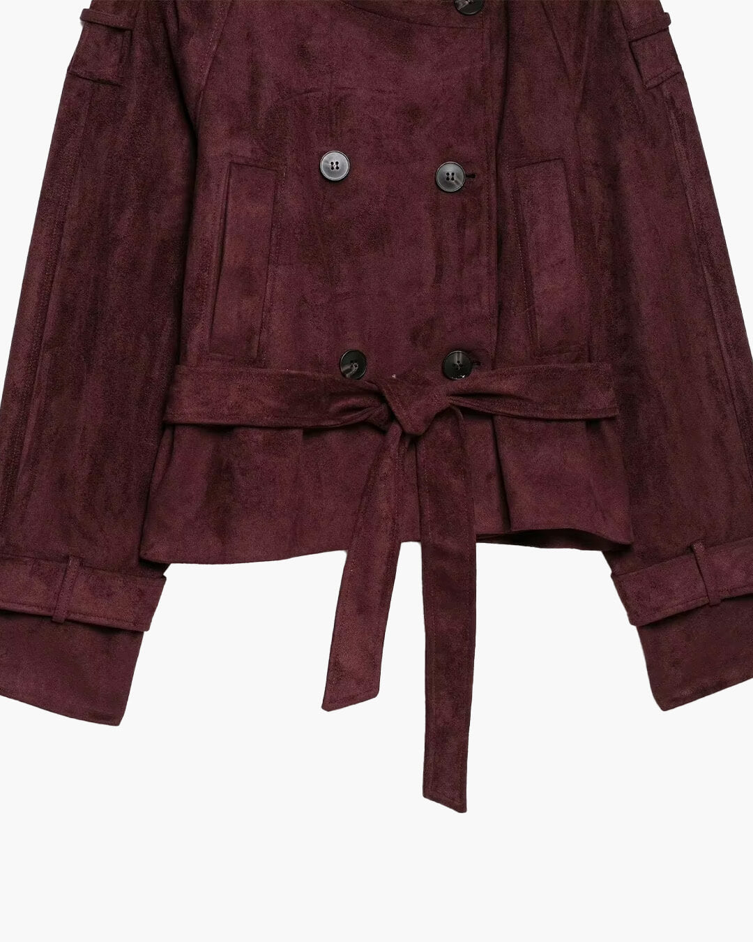 SOKYND Miriam Funnel Neck Faux Suede Belted Jacket JacketSOKYND-822743-BUR-M-24119BurgundyM