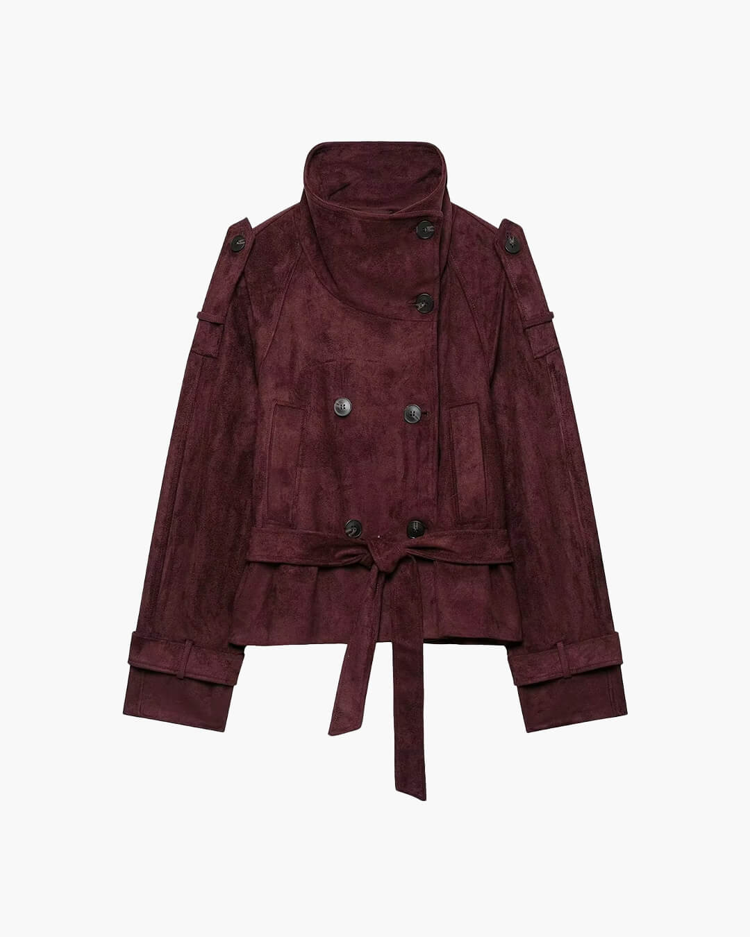 SOKYND Miriam Funnel Neck Faux Suede Belted Jacket JacketSOKYND-822743-BUR-XS-58583BurgundyXS